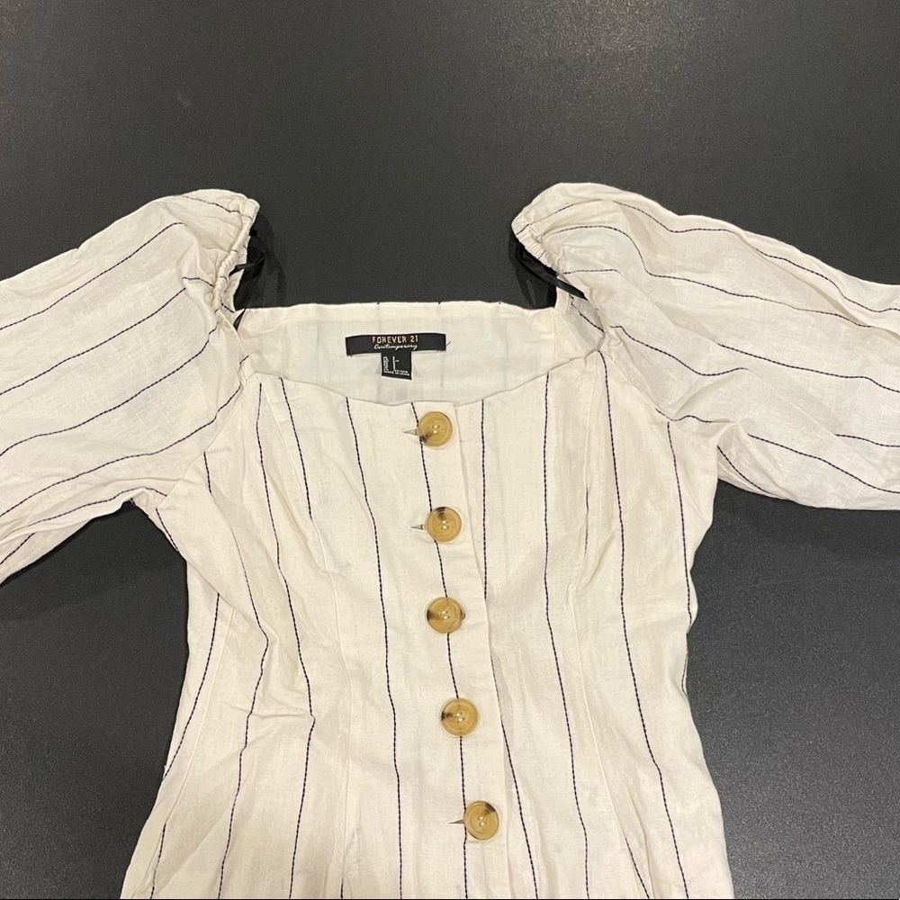 Forever 21 top cream and blue stripe, 3/4 sleeves, nautical feel S - Picture 8 of 8